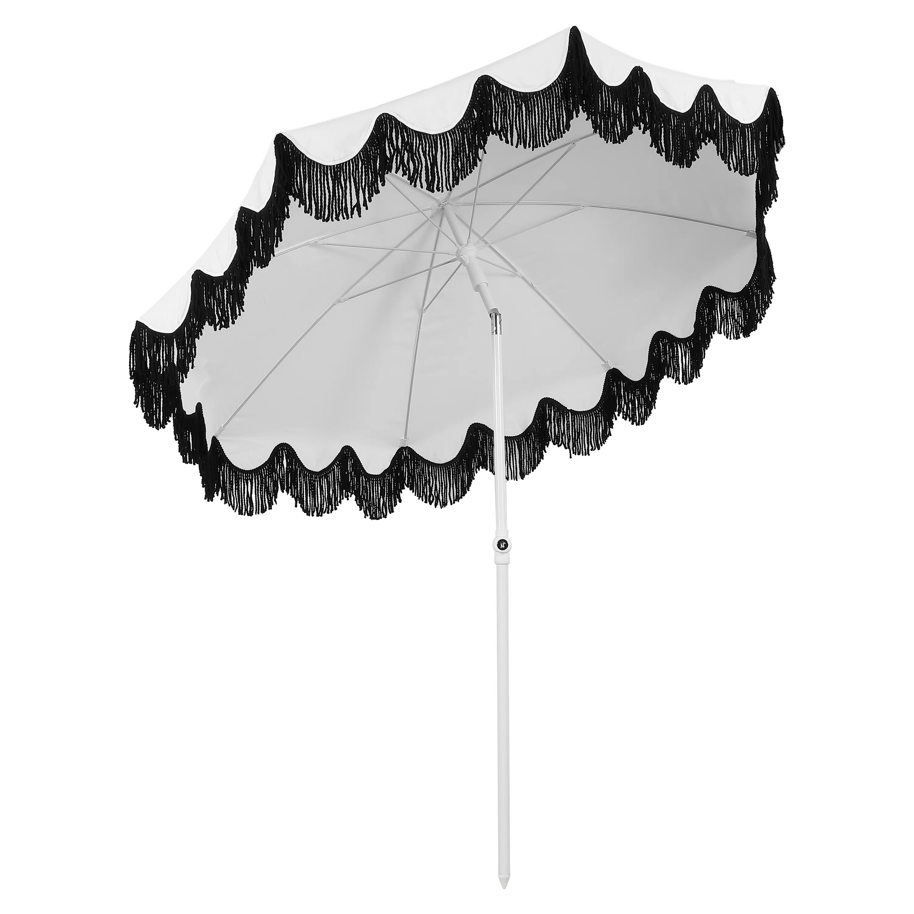 Mariner 6.5 ft. Solid Round Outdoor Beach Umbrella with Fringe, Push-Button Tilt, UV 50, White Ca... | Wayfair North America