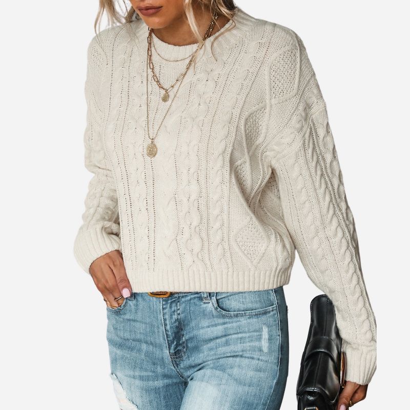 Women's Cable Knit Drop Shoulder Sweater - Cupshe -Off White | Target