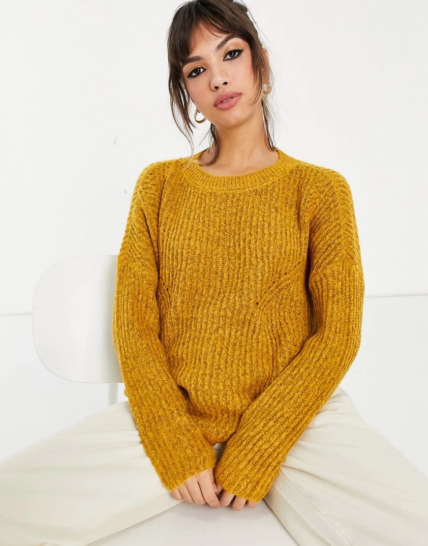 Only Bernice long sleeve pullover knit sweater in golden brown | ASOS (Global)