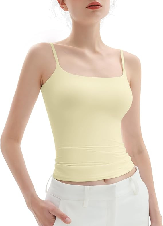 PUMIEY Women's Square Neck Tank Top Adjustable Spaghetti Straps Sleeveless Basic Tops Sharp Colle... | Amazon (US)