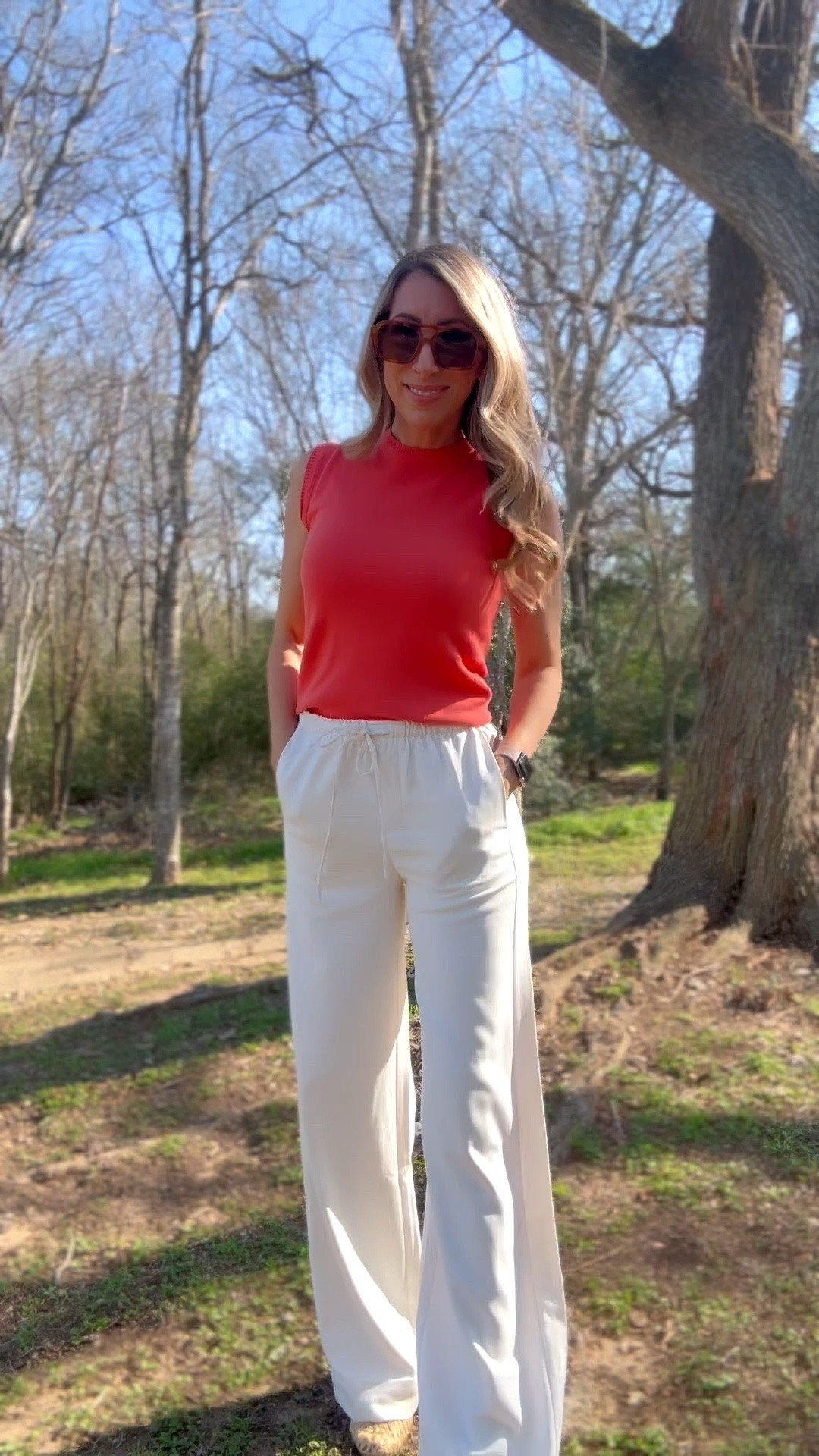 Had to try out the viral target pants and they are so worth the hype! Wearing size XS long. And this lovely Julia Amory Tippi top is on sale. Wearing XS. Spring outfit, summer outfit, white pants, affordable spring outfit, classic style. Glassalwaysfull 

#LTKmomlife #LTKOver40 #LTKootd
