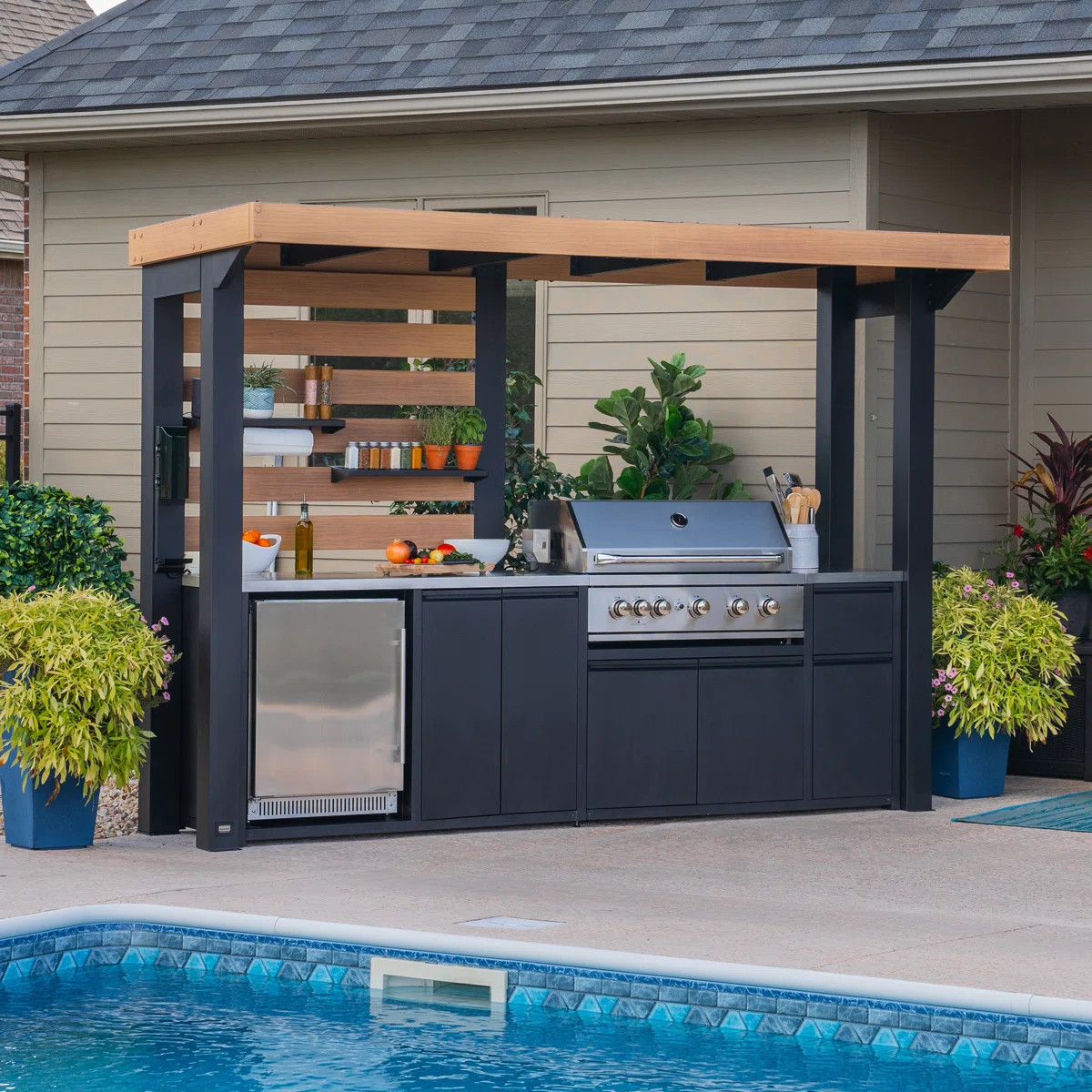 Backyard Discovery Fusion Flame Galvanized Steel Covered Outdoor Kitchen with Stainless Steel Gri... | Wayfair North America