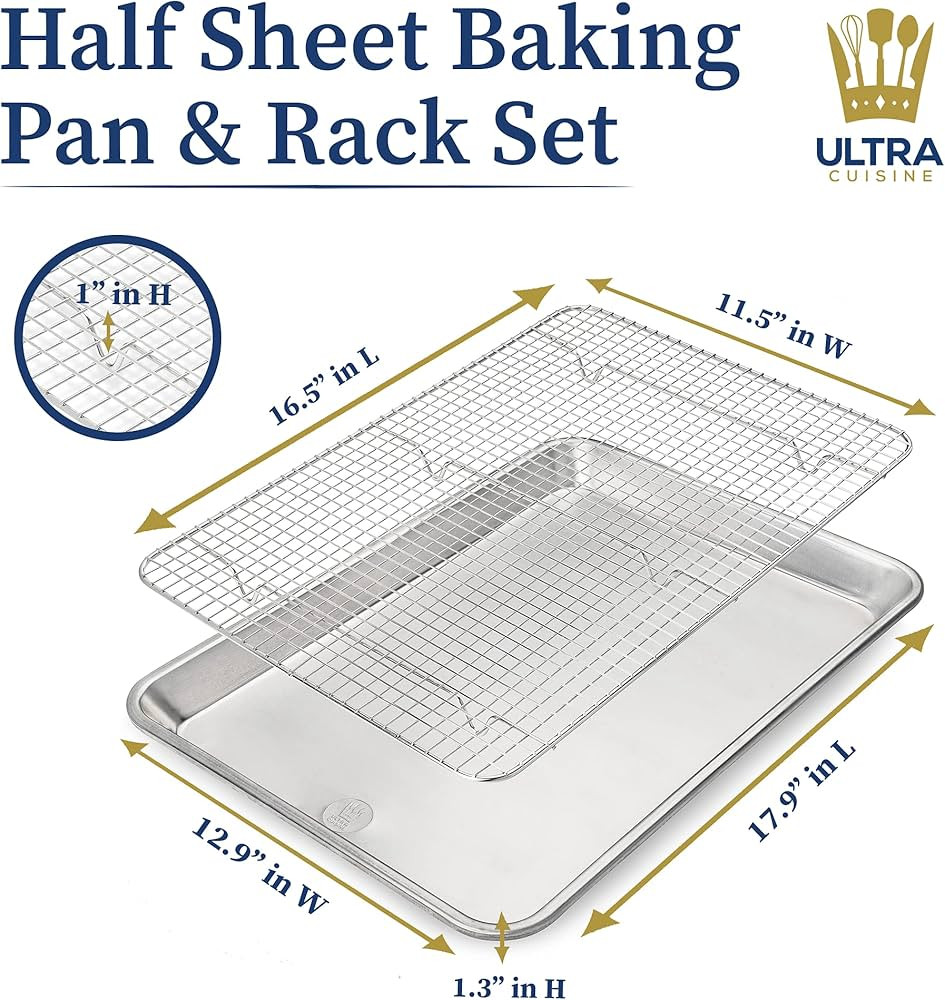 Ultra Cuisine Aluminum Baking Sheet with Stainless Steel Cooling Rack Set – Half Sheet Size Pan... | Amazon (US)