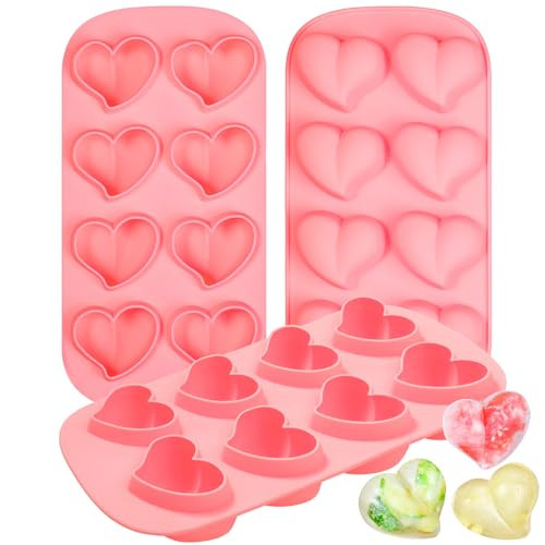 Webake Heart Shpaed Ice Cube Trays, 8-Cavity Heart Silicone Molds for Whiskey, Cocktail, Chocolate, Ice Cubes, Candy with Fun Shapes (Pack of 3) | Amazon (US)