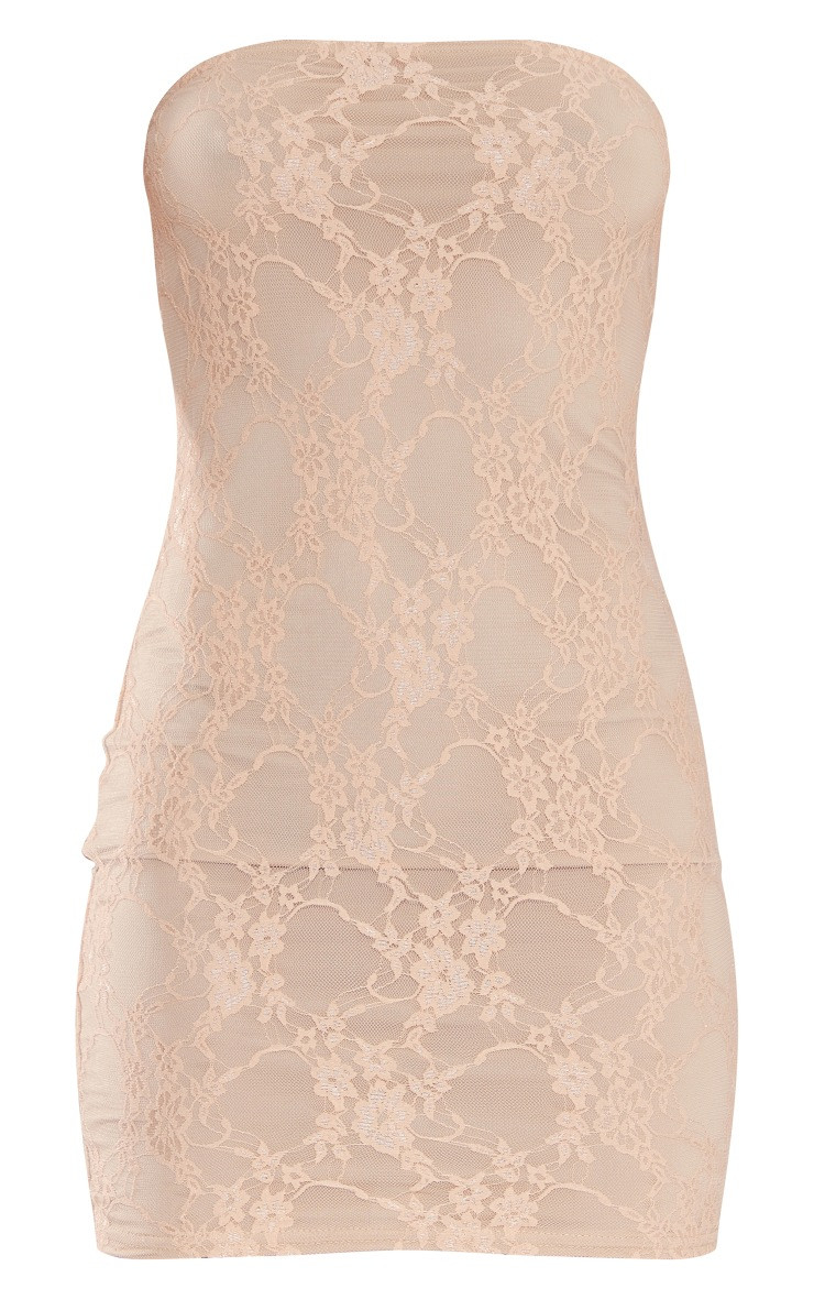 Nude Lace Lined Bandeau Bodycon Dress | PrettyLittleThing UK
