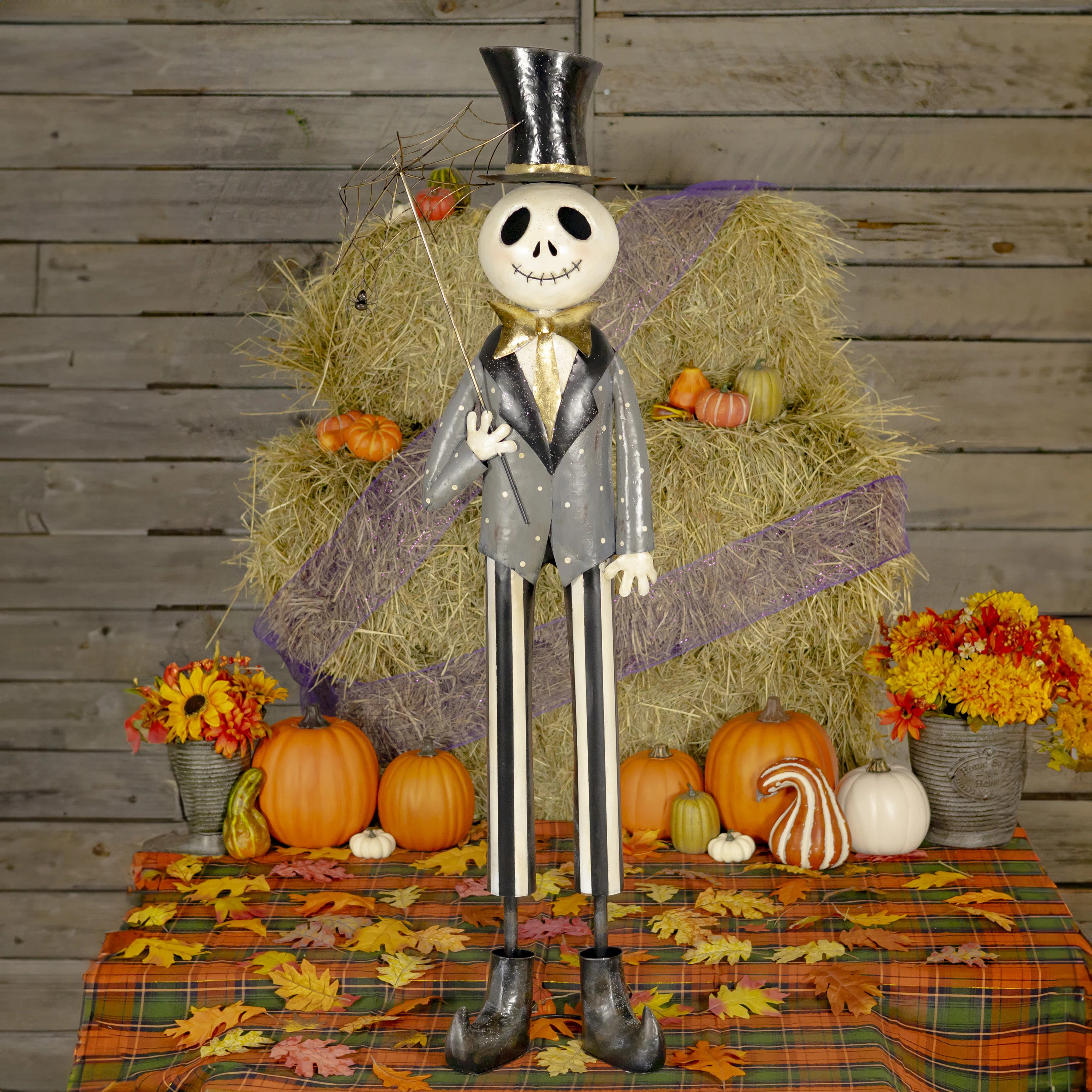54.25in. Tall Old School Dapper Skeleton Man with Spider Web Umbrella - Mr. Bones | Wayfair North America