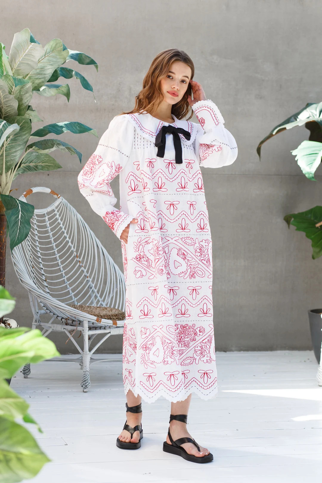 Collared Embroidered Dress Linen for Boho Wedding Fashion Bohemian Clothing Boutiqueua - Etsy | Etsy (US)