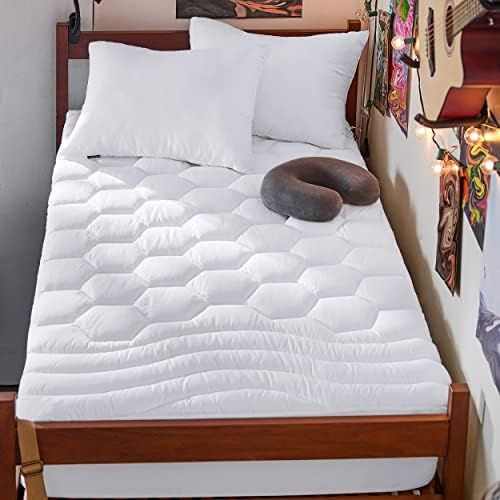 Bedsure Twin XL Mattress Pad - Soft Mattress Topper for College Dorm Room Essentials, Extra Long Twin Quilted Fitted Mattress Protector Cover with Deep Pocket Fits 8"-21" Mattress, White, 39x80 Inches | Amazon (US)