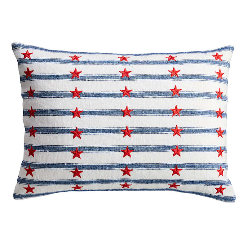 Red White & Blue Striped Lumbar Pillow with Embroidered Stars, 14x20 | At Home