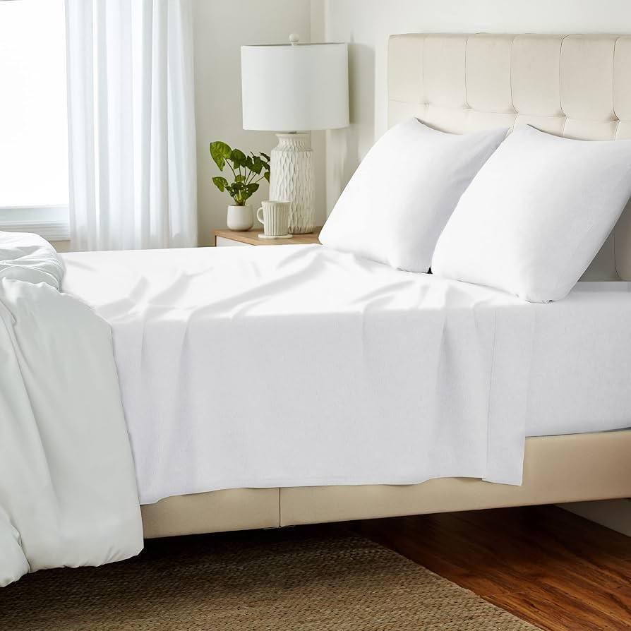 Amazon Basics 4 Piece Comfortable Cotton Jersey Bed Sheet Set, Includes Soft Flat and Fitted Shee... | Amazon (US)