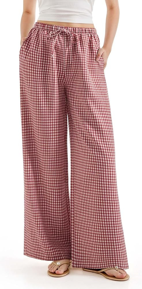 SUUKSESS Women Wide Leg Linen Pants with Pocket High Waisted Lounge Palazzo Pant | Amazon (US)