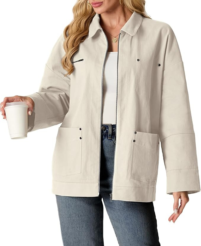 Lepunuo Women's Oversized Casual Jackets Zip Up Long Sleeve Military Utility Anorak Coat Fall Fas... | Amazon (US)