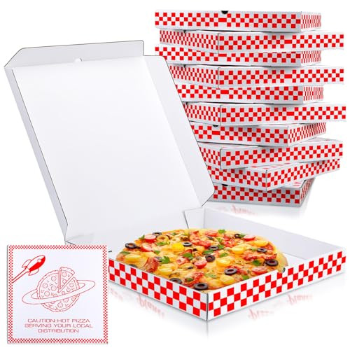 Affrolling 10 Pack Corrugated Pizza Boxes in Bulk, 16 x 16 x 2 Inch Pizza Box White Red Food Deli... | Amazon (US)
