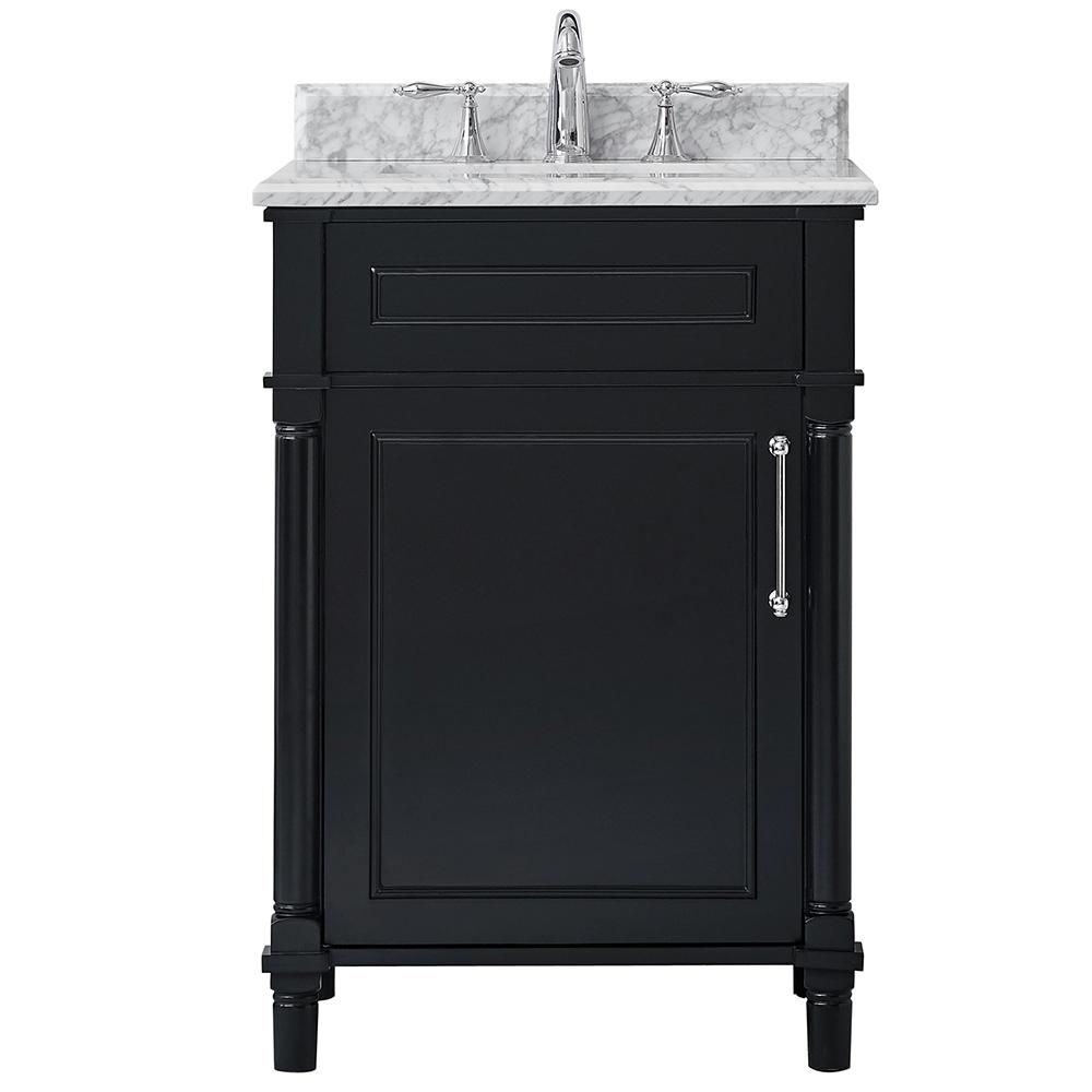 Aberdeen 24 in. W x 20 in. D Vanity in Black with Carrara Marble Top with White Sink | The Home Depot