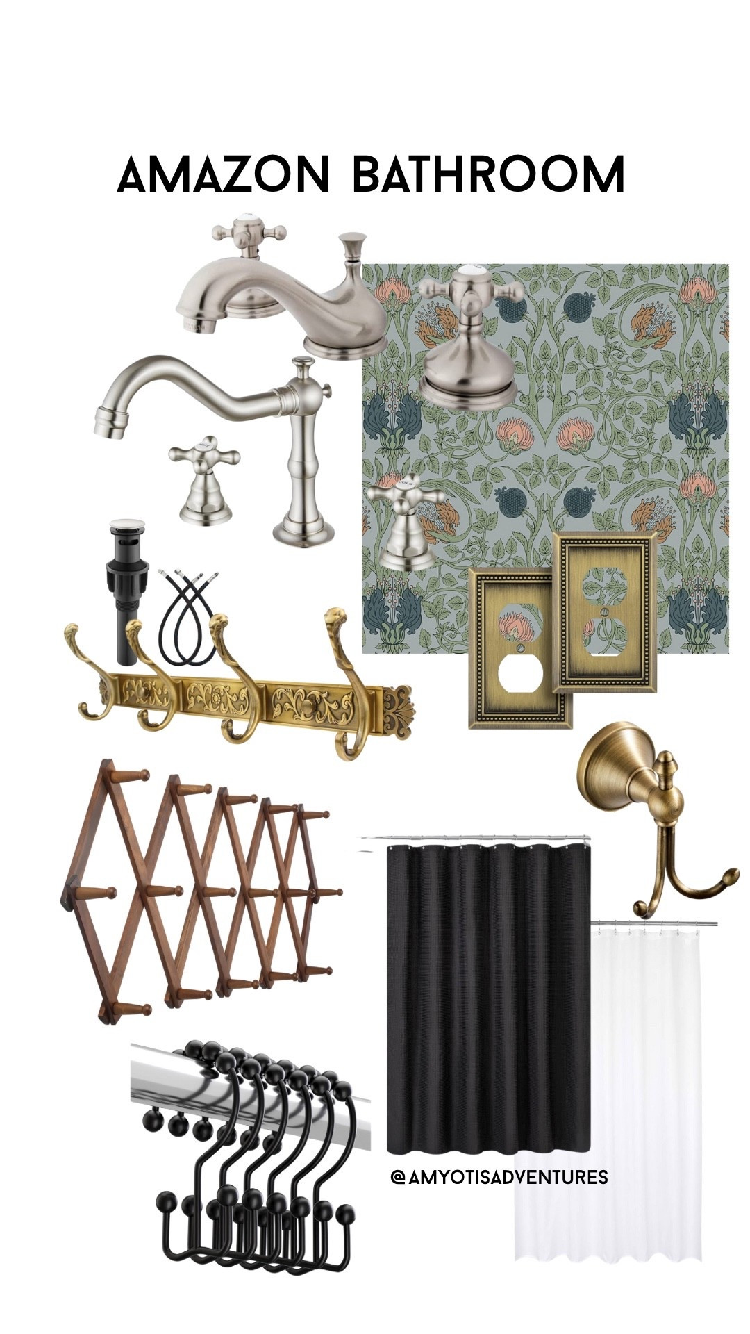 Amazon bathroom! Extra long shower curtain, shower curtain liner, accordion hanger, removable wallpaper, faucet.

#LTKSaleAlert #LTKHome #LTKFindsUnder50