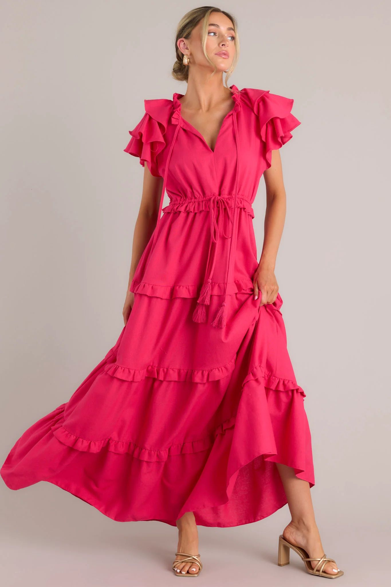 Ruffle Some Feathers Lipstick Pink Maxi Dress | Red Dress