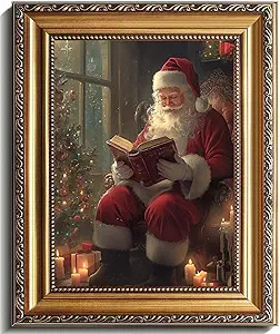 uniro Vintage Gold Framed Wall Art, Vintage Christmas Wall Decor Santa Reading Book Canvas Art Pr... | Amazon (US)