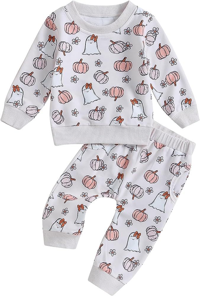 BSaogr Halloween Baby Clothes 2Pcs Cute Pumpkin Floral Long Sleeve Sweatshirt Tops and Pants Set ... | Amazon (US)