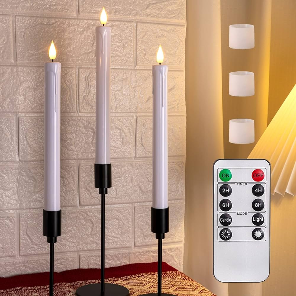 5plots Flameless Taper Candles Flickering, Taper Candles Battery Operated with Remote, Timer, Led... | Amazon (US)