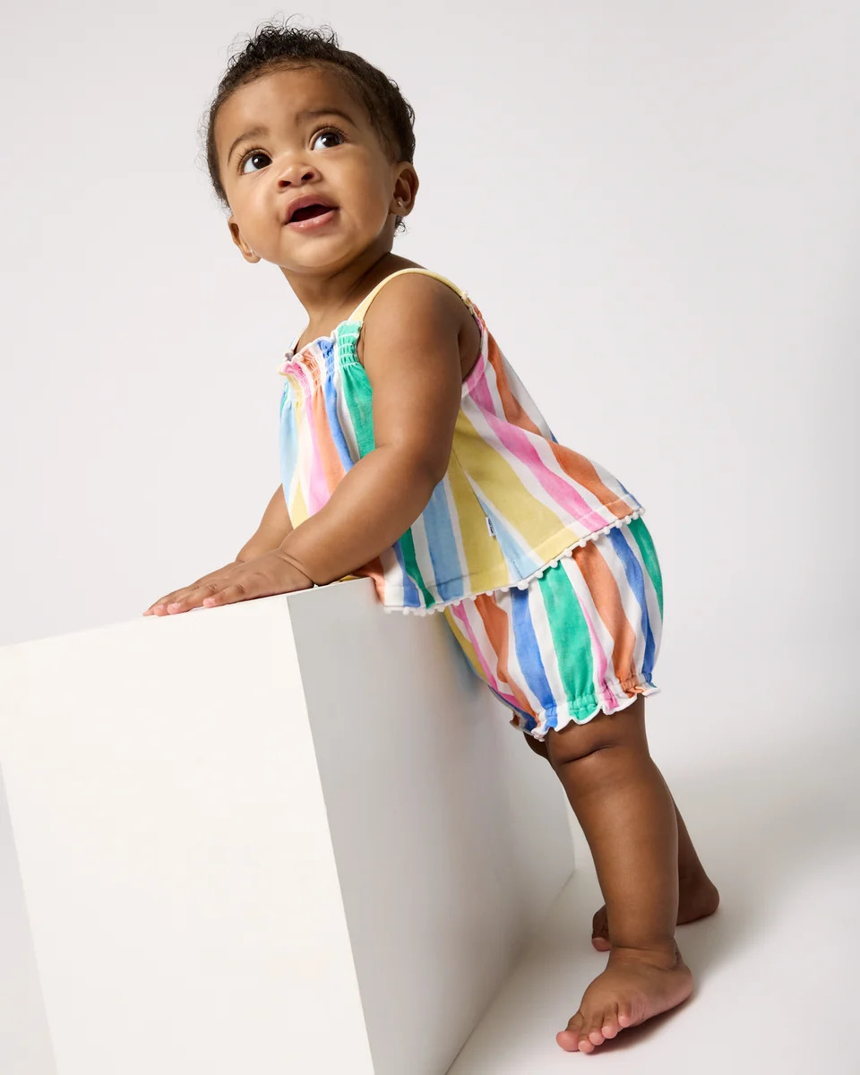 Rainbow Ribbon Smocked Top with Bloomer | Little Sleepies