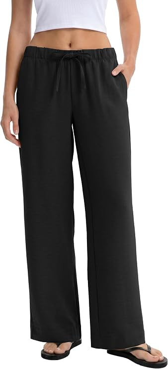 Abonlen Wide Leg Pants for Women Casual Flowy Crepe Trousers Wrinkle Free Relaxed Fit Lounge Work... | Amazon (US)