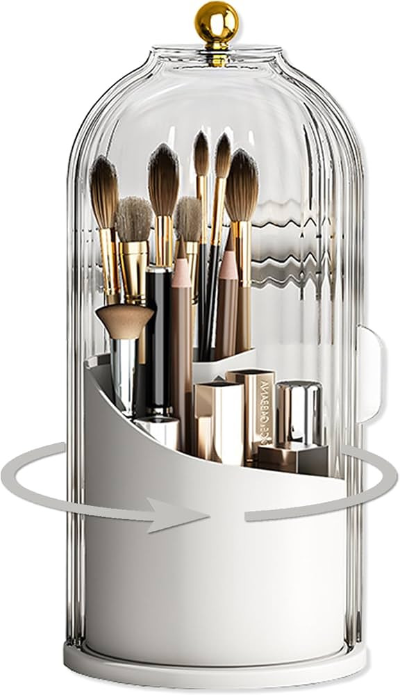 Makeup Brush Holder Organizer with Lid,360° Rotating Makeup Brush Organizer,Dustproof & Waterpro... | Amazon (US)