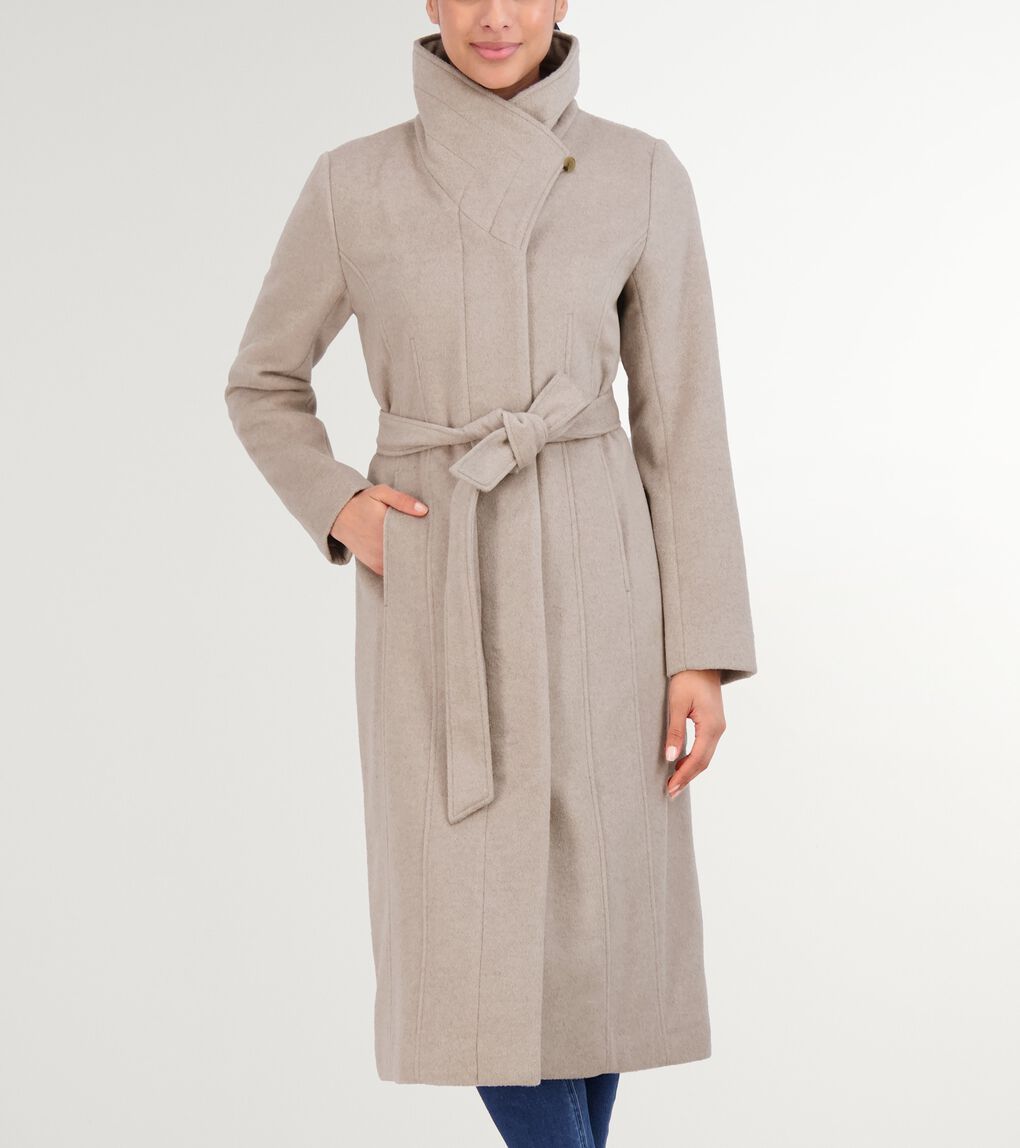 Women's 45" Slick Wool Long Zip Up Coat | Cole Haan (US)