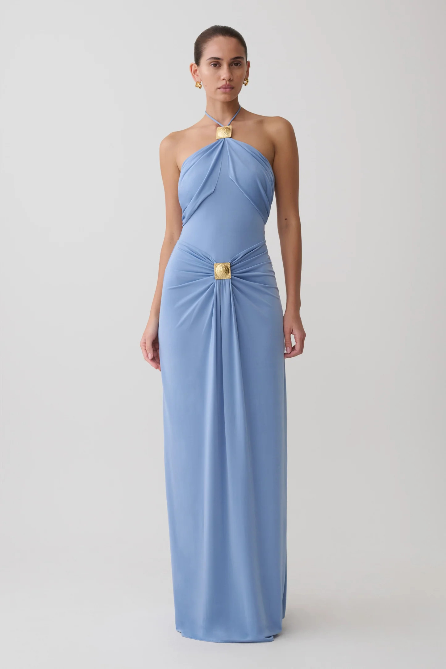 Quincy Halter Maxi Dress With Hardware - Cornflower Blue | MESHKI US