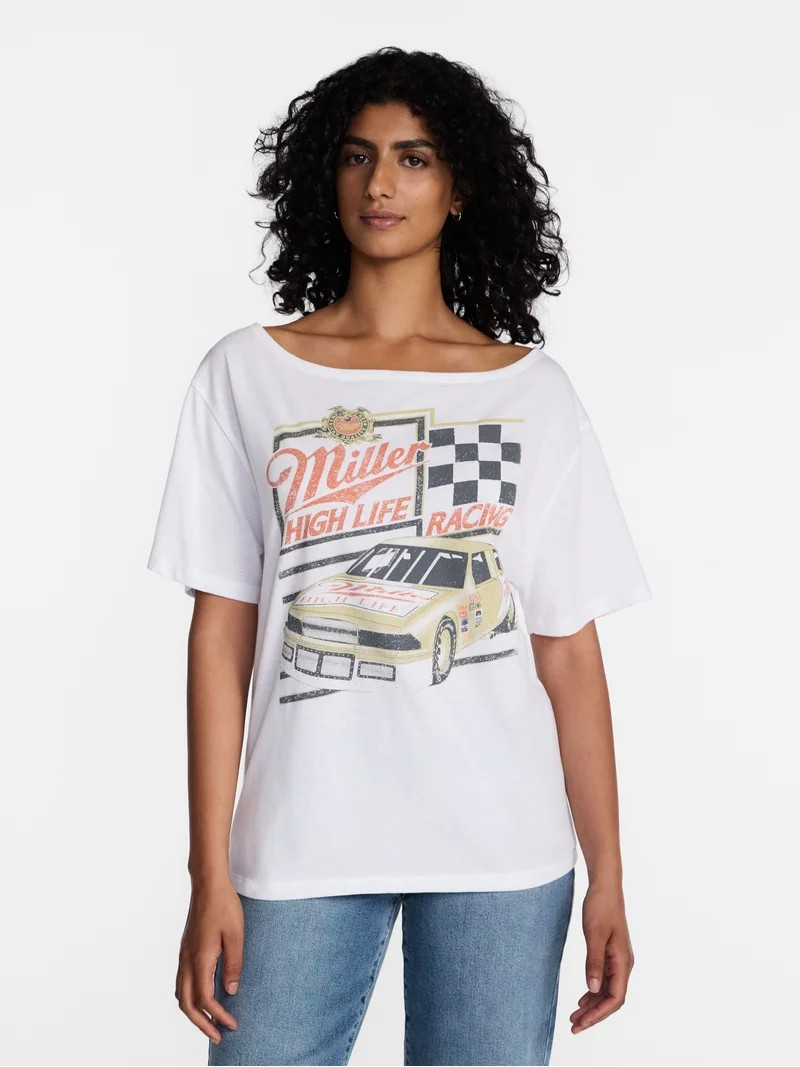Miller High Life Women's Off the Shoulder Graphic Tee, Sizes XXS-XXL | Walmart (US)
