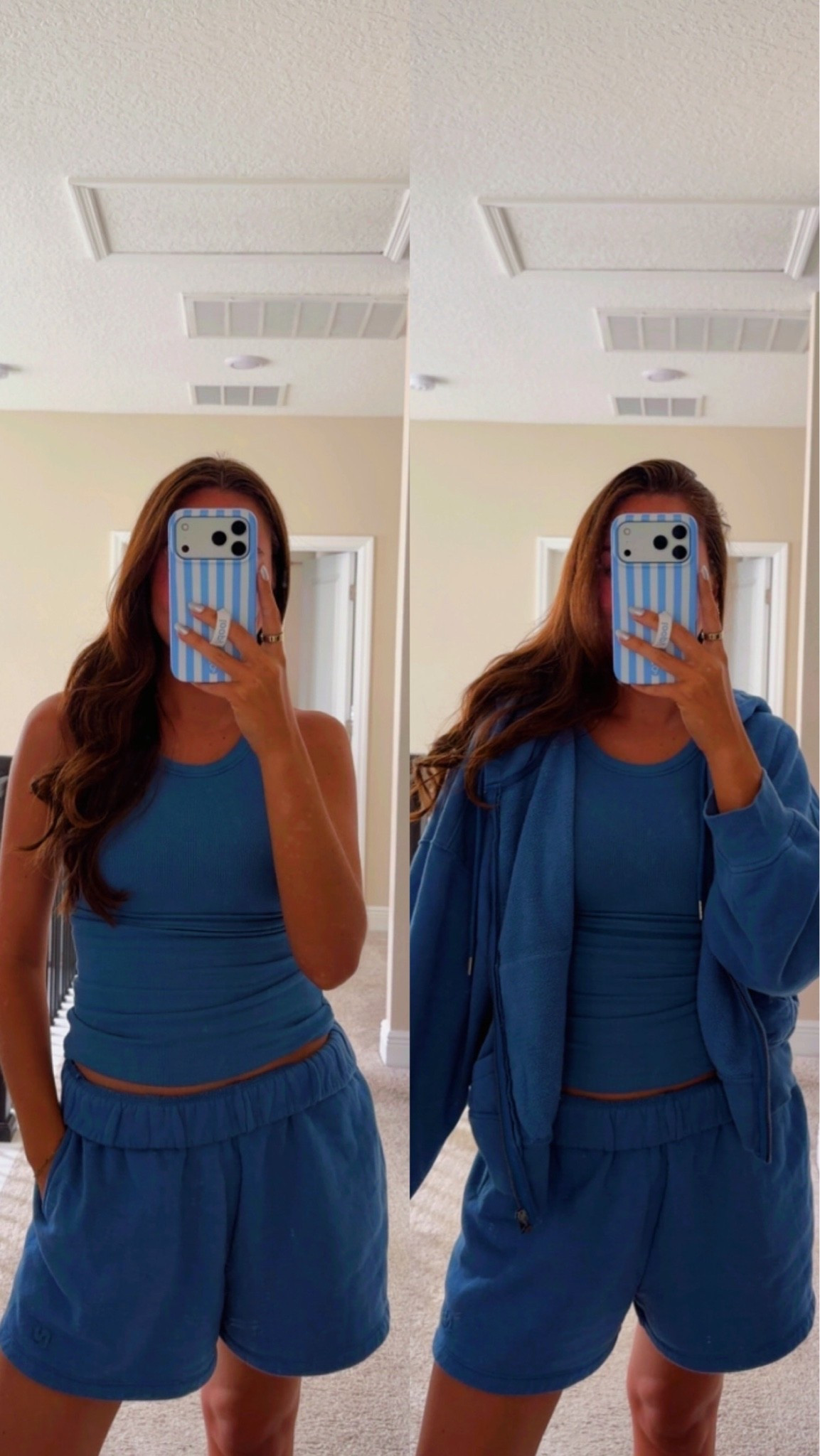 Comfy three piece lounge set from Nuuds💙 athleisure, blue matching set, tank sweatshirts zip up hoodie, loopy phone case, comfy ootd, travel outfit, outfit ideas, outfit inspo

#LTKootd #LTKTravel #LTKdayinmylife