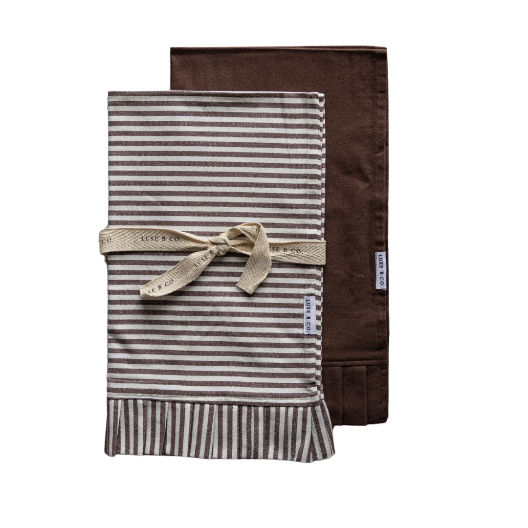 Brown & White Stripes Ruffle Kitchen Dish Towel | By Luxe B Co. | luxe bCO