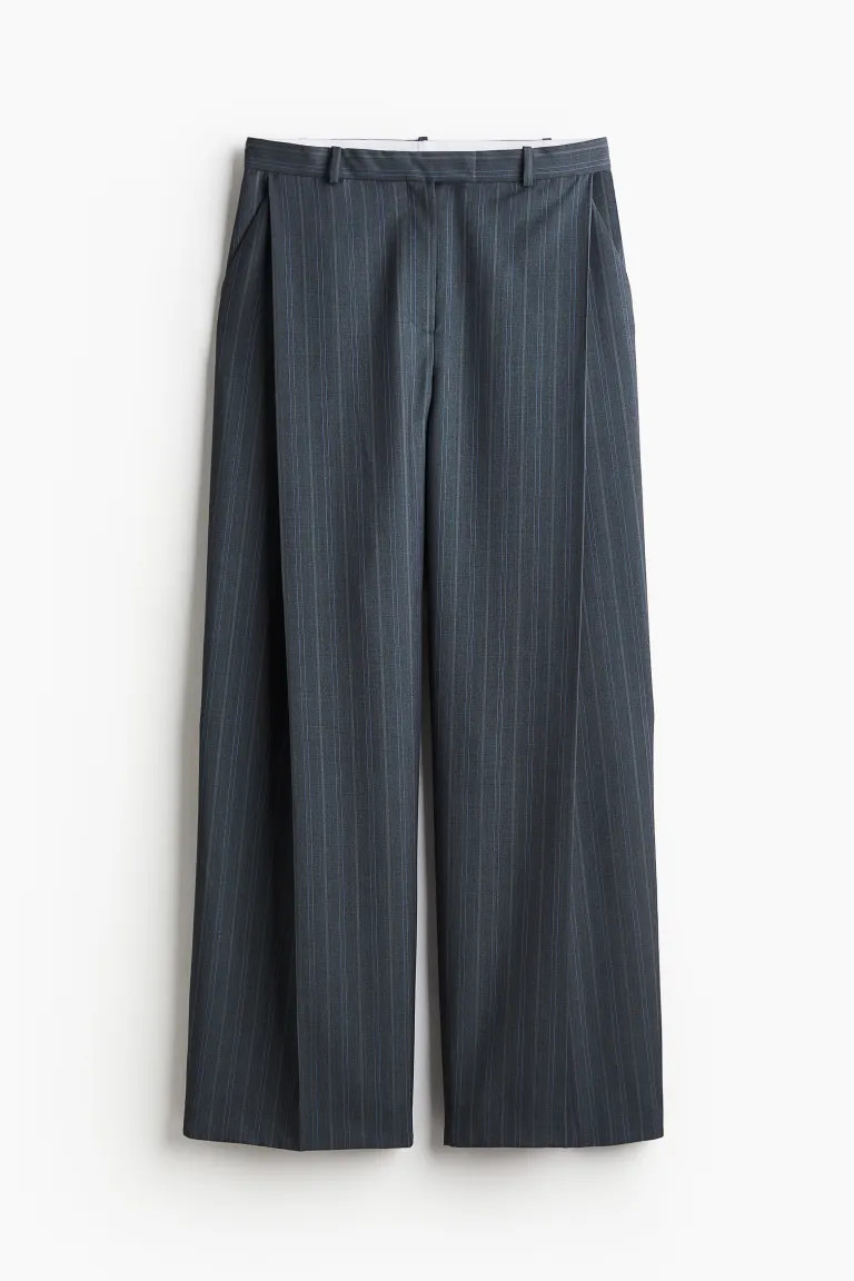 Tailored wool trousers - Dark grey/Pinstriped - Ladies | H&M GB | H&M (UK, MY, IN, SG, PH, TW, HK)