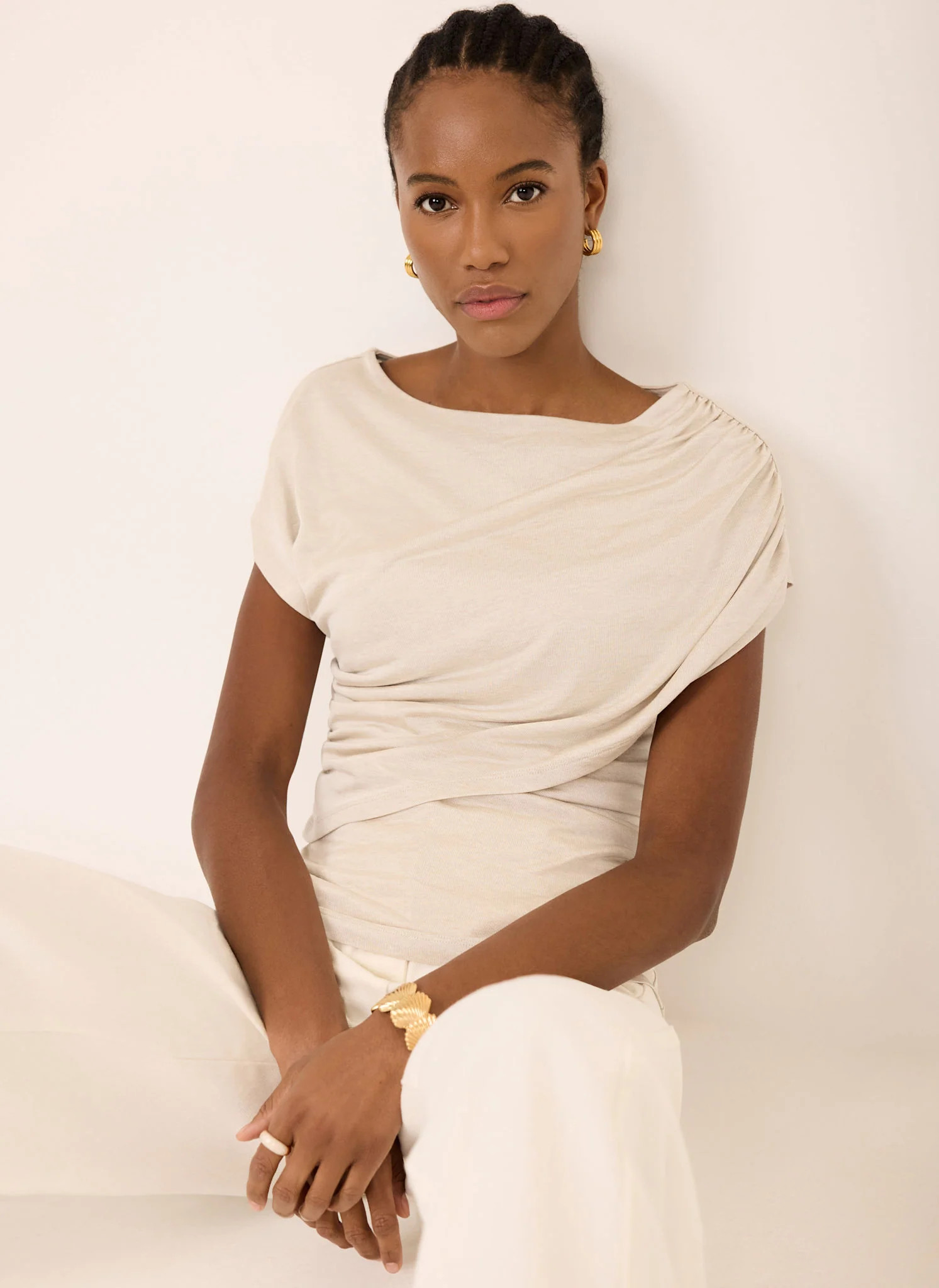 Neutral Drape Detail Top | Mint Velvet