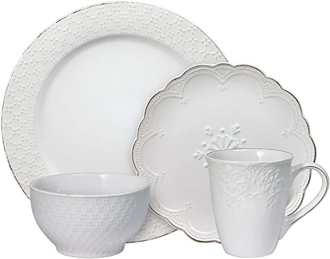 Pfaltzgraff French Lace Dinnerware Set, 16 Piece, White | Amazon (US)