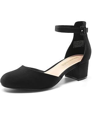 DREAM PAIRS Women's Closed Round Toe Low Block Heels Ankle Strap Chunky Heel Pumps Dress Wedding ... | Amazon (US)