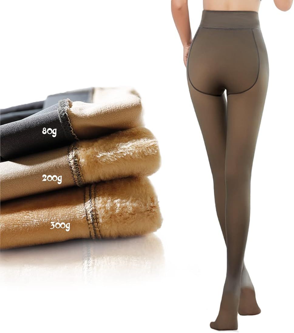 Amazon.com: GTETKDE Women Fleece Lined Tights Fake Translucent Thermal Pantyhose High Waist Stret... | Amazon (US)