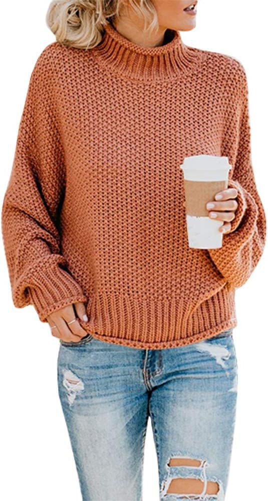 Womens Turtleneck Oversized Sweaters Batwing Long Sleeve Pullover Loose Chunky Knit Jumper | Amazon (US)