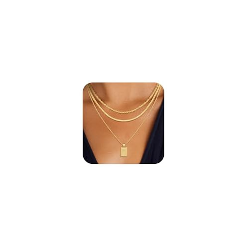 Yatumery Gold Layered Necklaces for Women Handmade Tag Necklace Multilayer Adjustable Layering Chain Gold Necklace for Women Chain Jewelry As Gift | Amazon (US)