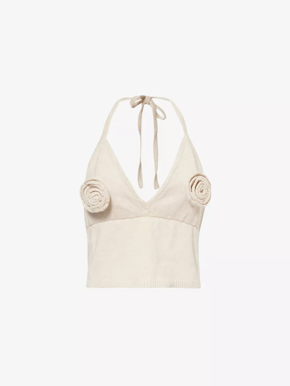 Rico striped rosette-embellished cotton-blend top | Selfridges
