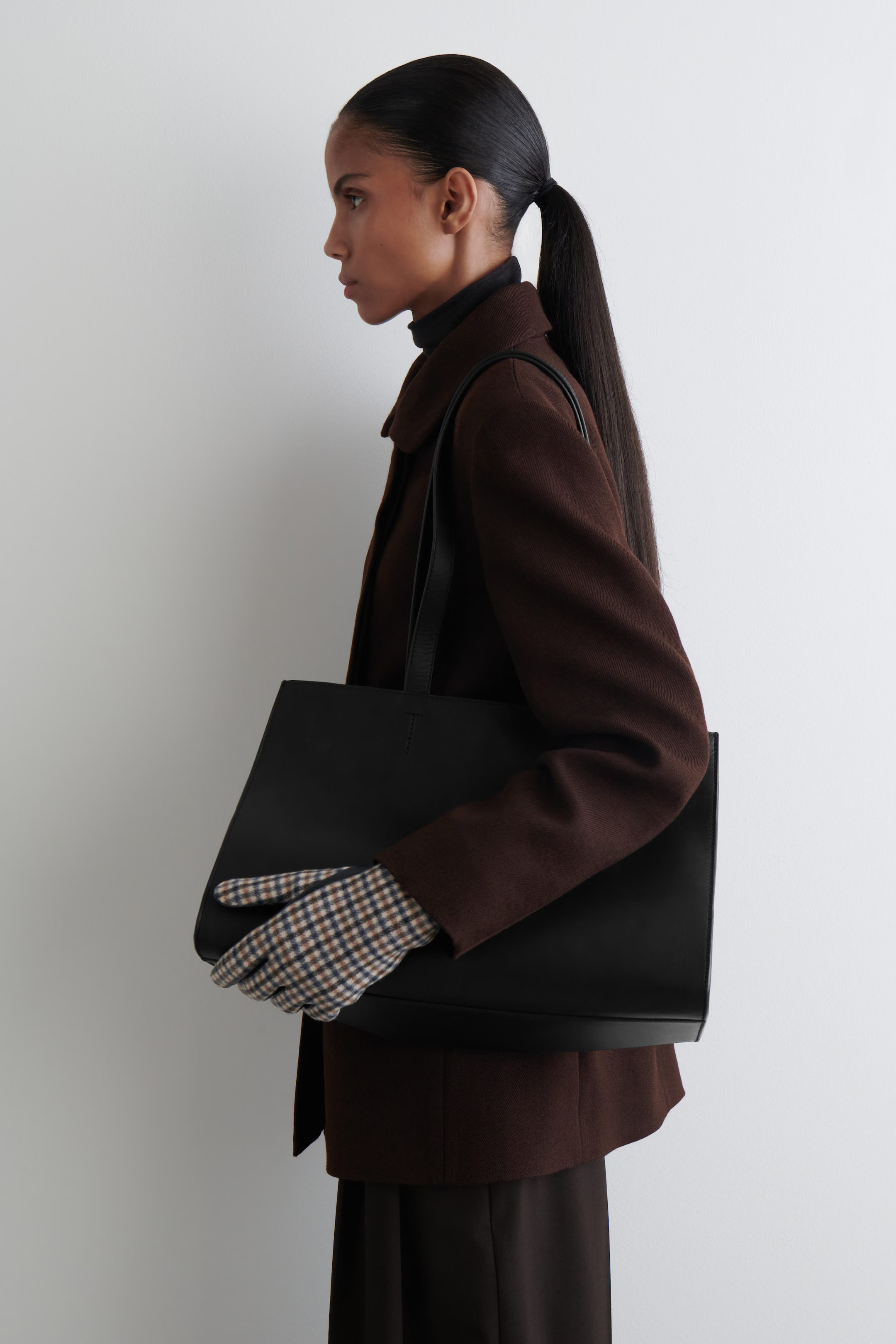 CHECKED WOOL AND LEATHER GLOVES - BEIGE / CHECKED | COS | COS UK