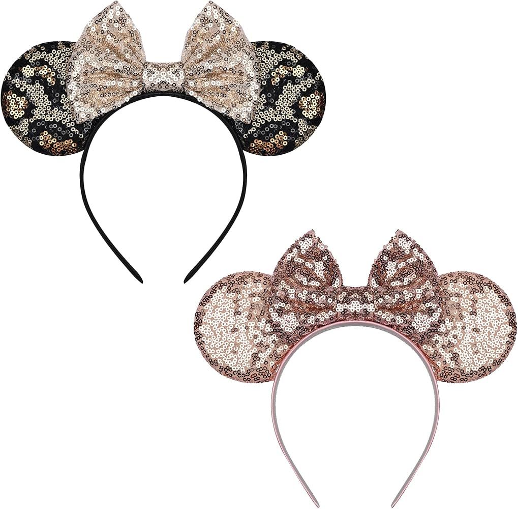 LyMet 2 Pack Sparkled Mickey Mouse Ears Headband, Sequin Minnie Ear Hair Accessories for Women Gi... | Amazon (US)