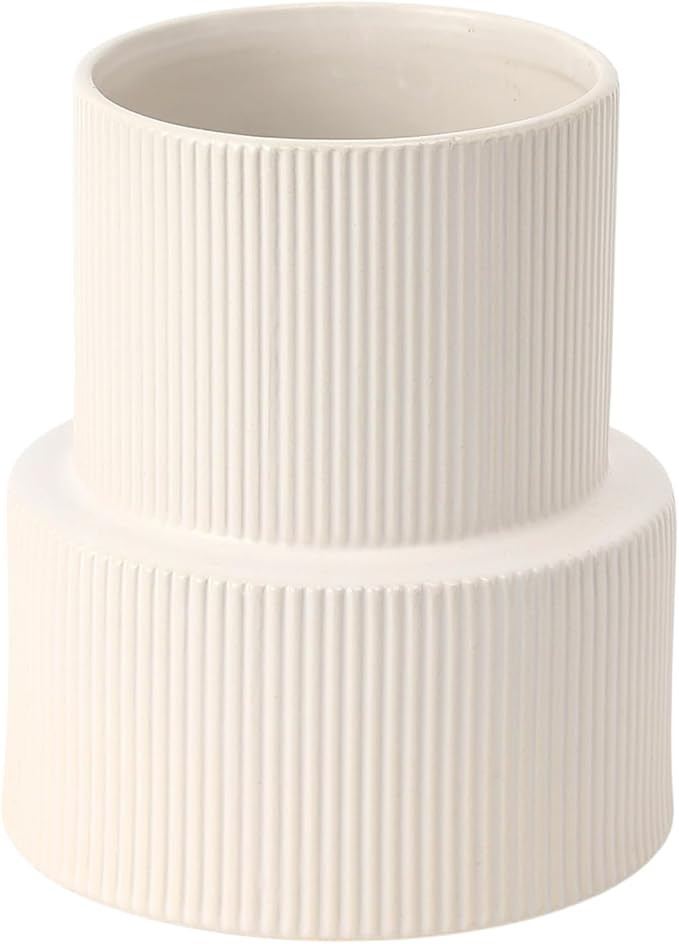 White Ceramic Vase, Large Ceramic Vase for Flowers, Decorative Vases for Boho Decor, Modern Ribbe... | Amazon (US)