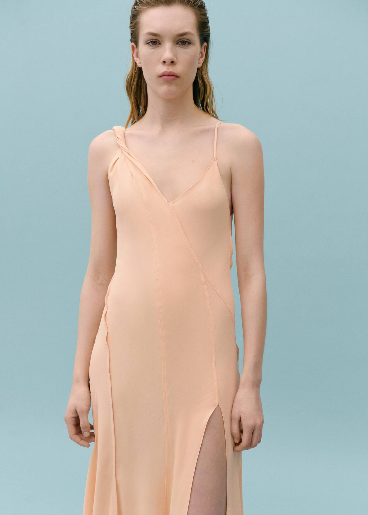 Asymmetrical dress with decorative stitching | MANGO (US)