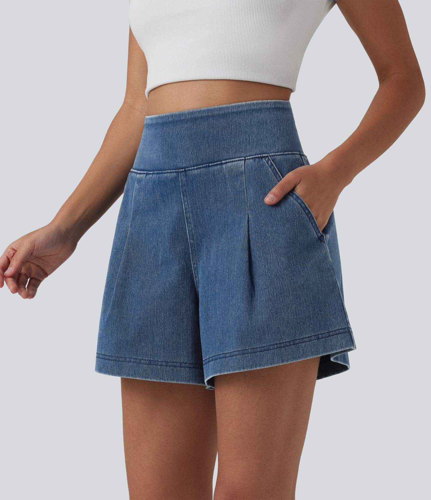 Women’s Halara Flex™ High Waisted Denim Casual Baggy Shorts with Pockets - Halara | HALARA