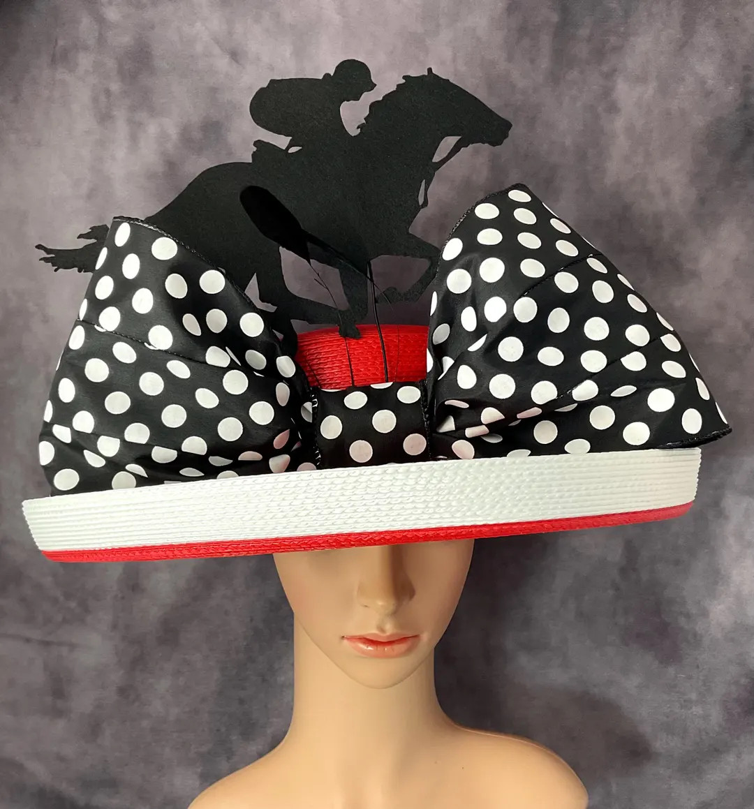 Black White Polka Dot Kentucky Derby Red Hat ,Horse Racing, Ready to Ship | Etsy (US)