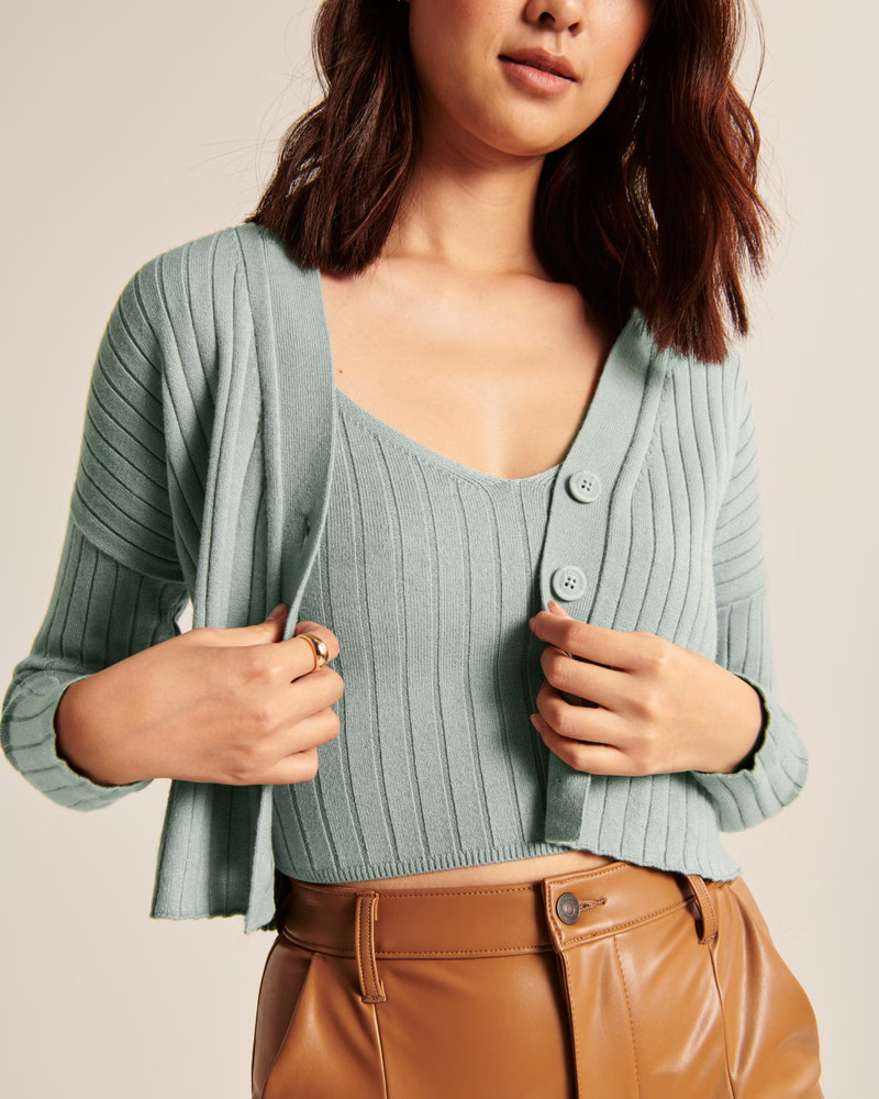 LuxeLoft Ribbed Tank and Cardigan Set | Abercrombie & Fitch (US)