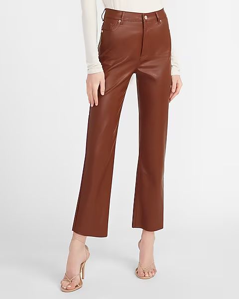 Super High Waisted Vegan Leather Cropped Straight Pant | Express