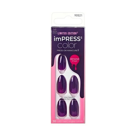 KISS imPRESS Color Press-On Manicure Halloween, Purple, Medium Length, Almond Shape, 'Little Monster', 33Ct. | Walmart (US)