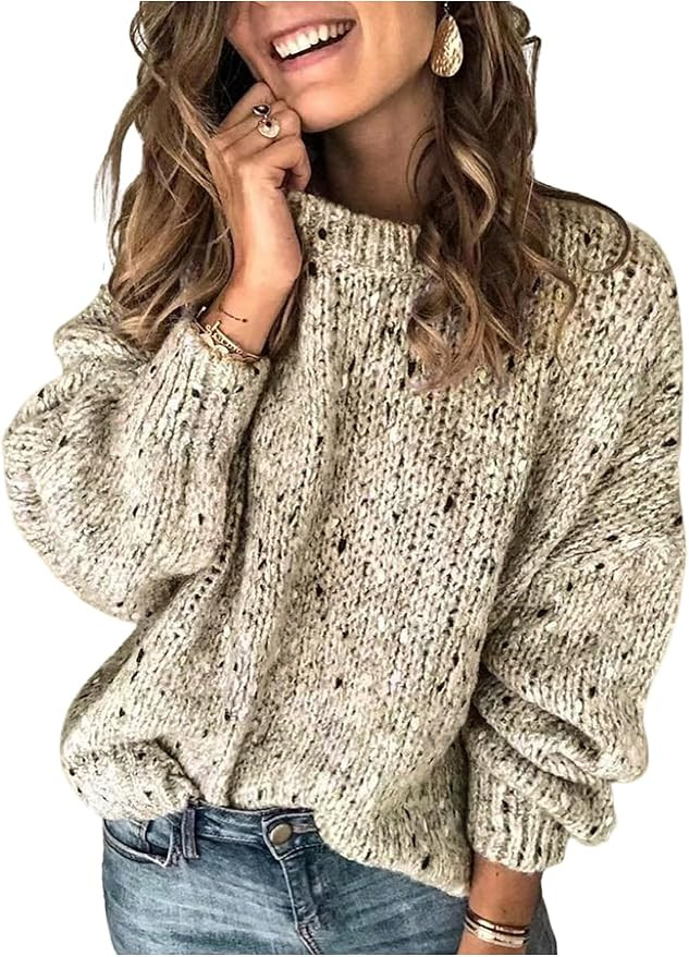 GORGLITTER Women's Vintage Glitter Graphic Sweater Oversized Long Sleeve Knitted Pullover Tops Fa... | Amazon (US)