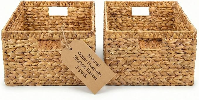 DEILSY™ Water Hyacinth Wicker Storage Baskets for Shelves, Closets - 2 Pack | wicker basket wit... | Amazon (US)